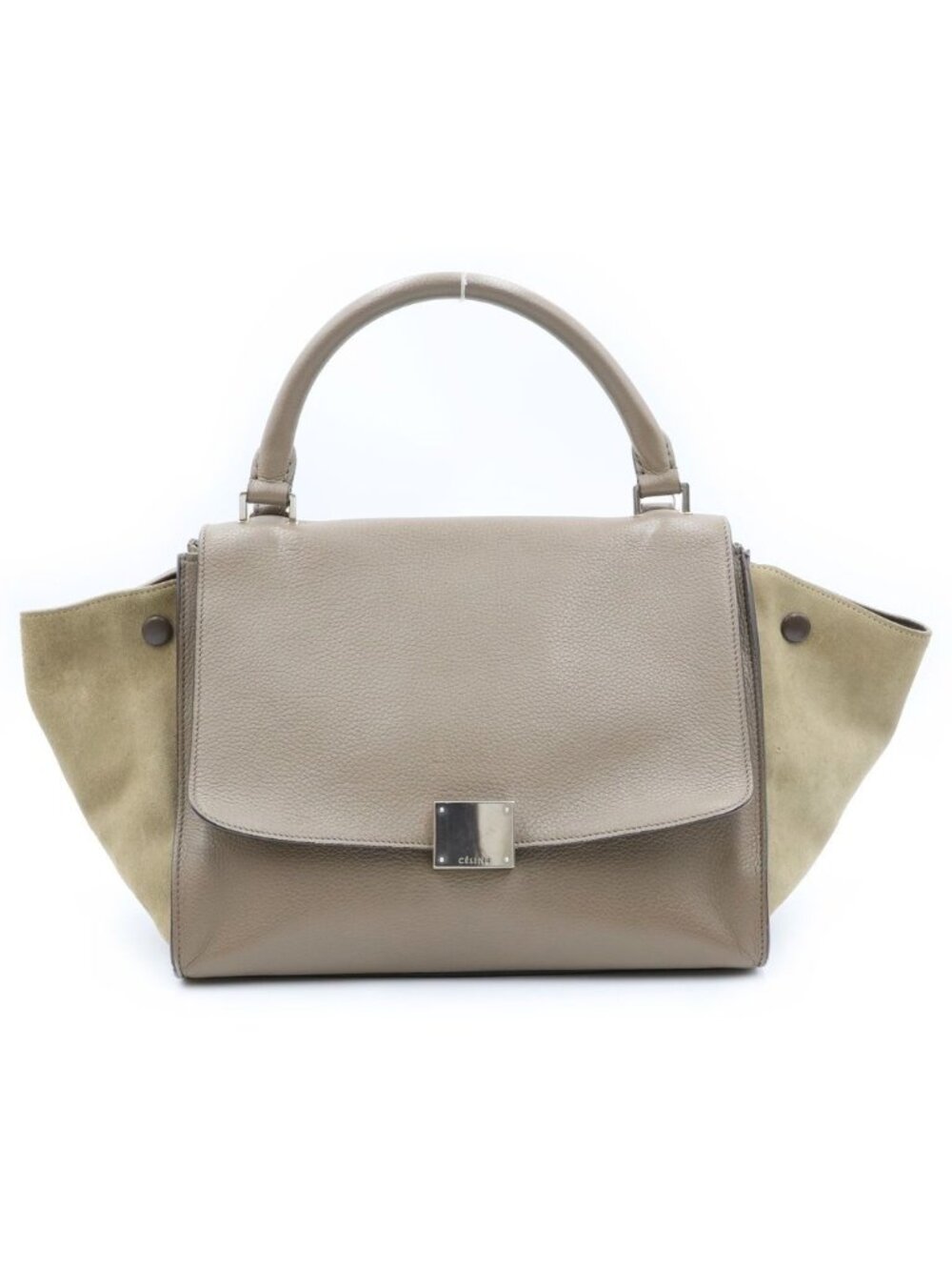 Celine Trapeze 2-Way Shoulder Bag Greige Leather Suede Silver
